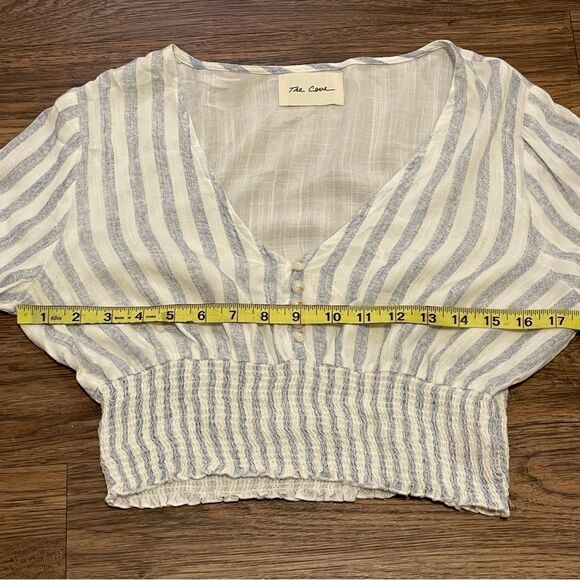 The Cove Long Flare Sleeve Striped Cropped Women's Top Blue White Small - Picture 12 of 13